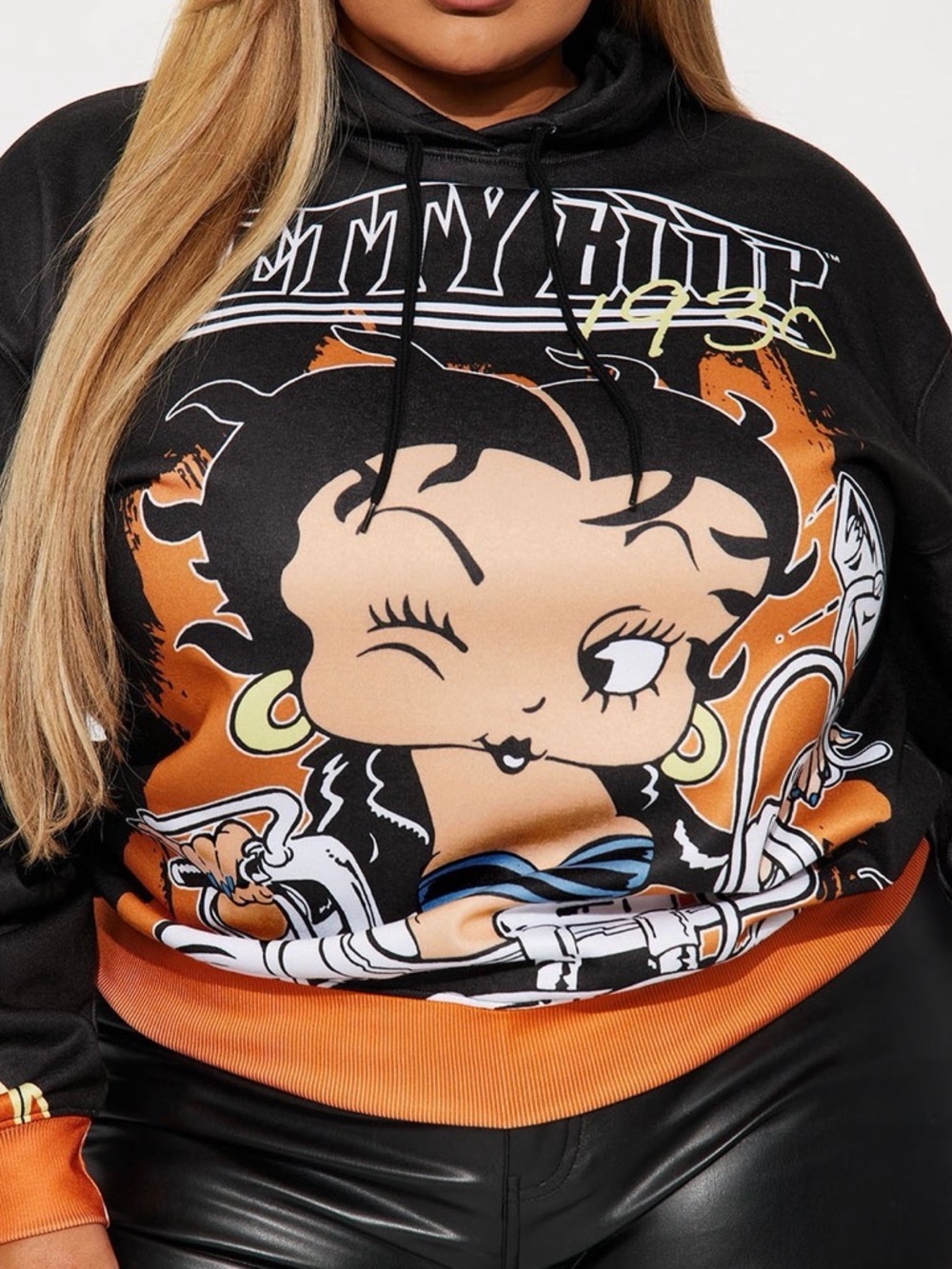 Fashion Nova Black & Orange Betty Boop Graphic Hoodie